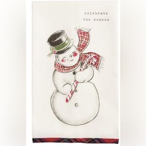 NWT Mudpie Celebrate The Season Snowman Printed Kitchen Towel